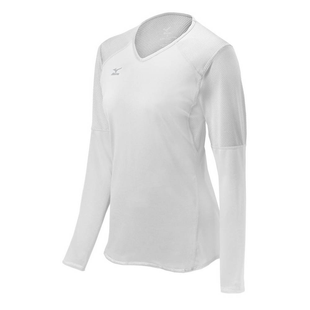 Camisas Mizuno Voleibol Techno VI Long Sleeve - Mulher - Branco - VUYGQ2108